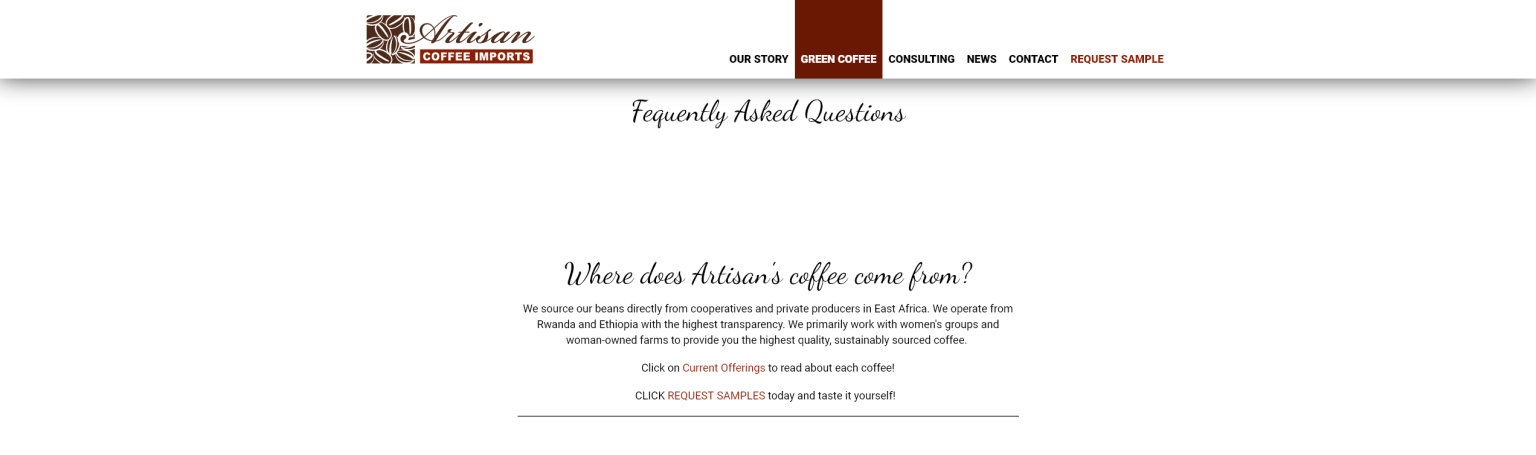Artisan Coffee Imports - FAQs Page Website